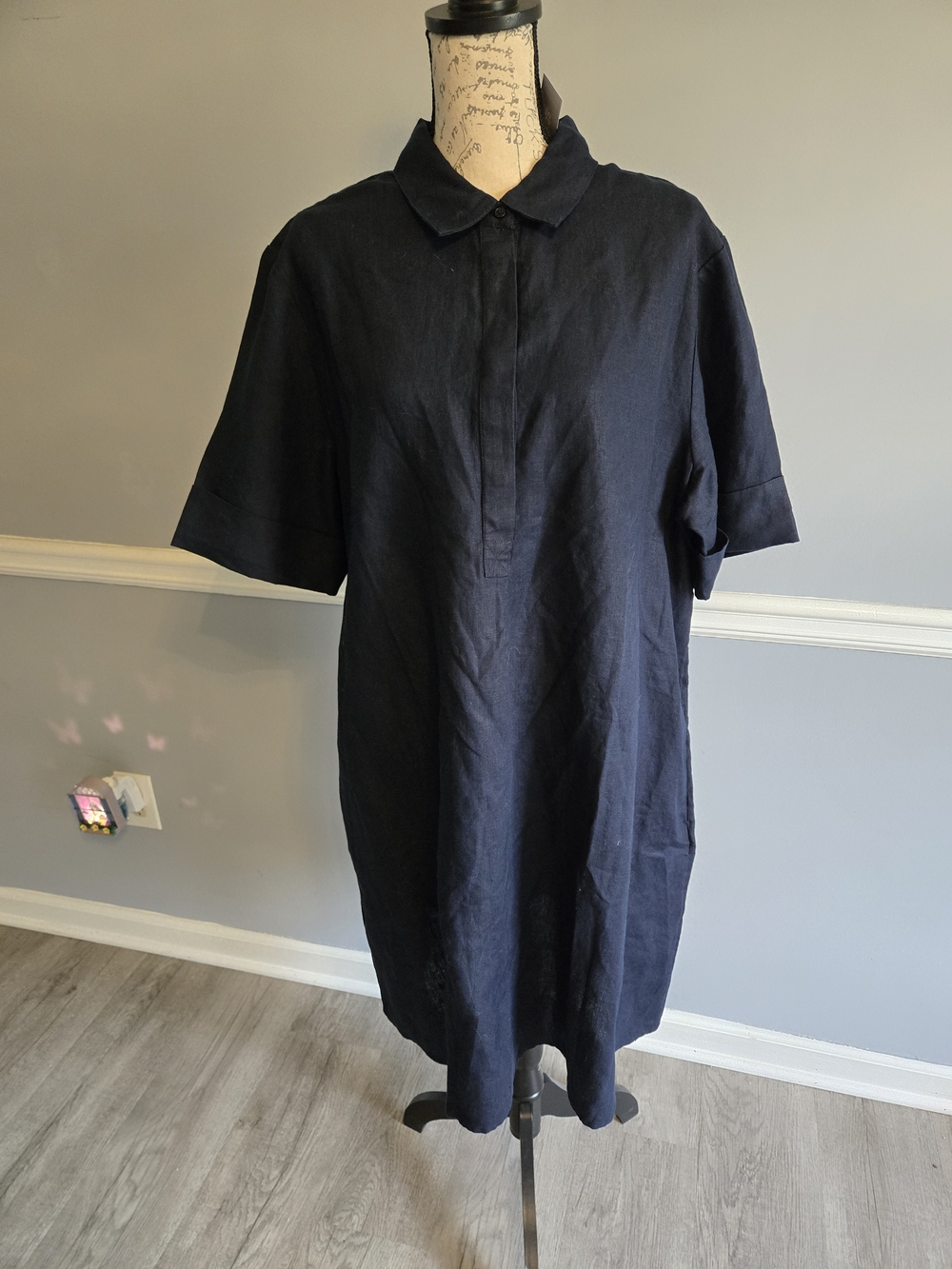Chico's Navy Short-Sleeve Midi Shirt Dress